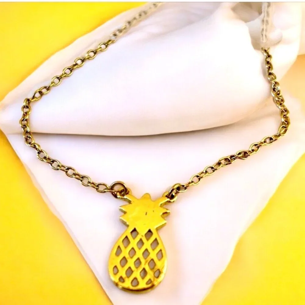 By STERLING FOREVER Pineapple Cutout Pendant Necklace Silver & Gold Wash GIRLS